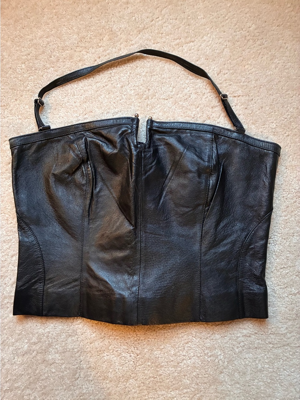Venus Black Leather Halter Corset Top Bustier Crop Cami, L
